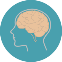 a blue circle with a head and brain icon 